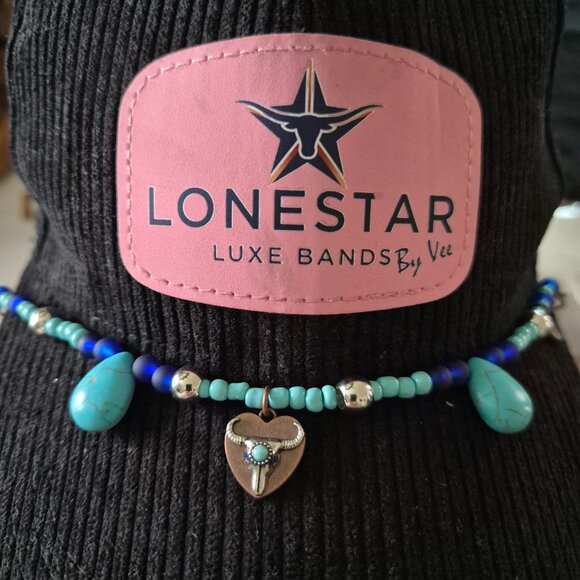 Southwestern Turquoise & Silver Beaded Hat Band Longhorn Pendant – Lonestar Luxe - Picture 4 of 4